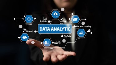 A graphic representation of modern data analytics, showcasing various concepts such as big data, machine learning, and statistics in a professional context. Tessel