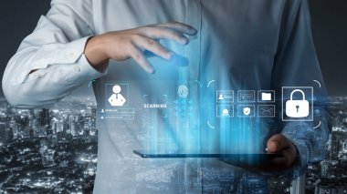 A digital security system for user authentication and access control. A concept of data protection using passwords, biometrics, and secure login. Motif