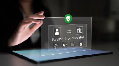 Güvenli ödeme gösteren başarılı bir aktarım mesajı. Ödeme onaylandı, güvence altına alındı, ödeme işlendi ve ödeme güven ve işlem bütünlüğüyle tamamlandı. Latch