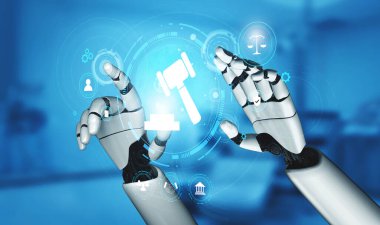 AI in global online legal services and cyber law. Digital platform using AI for legal consultation, justice, and regulatory compliance. Motif