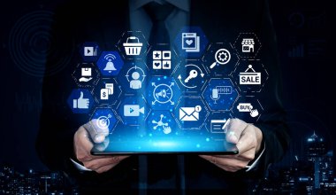 Content marketing interface with data dashboards, analytics charts, and content tools. Marketing success comes from content performance, content planning, and marketing optimization. Entice