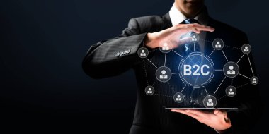 Teknolojik gelişmeler ve yapay zeka yoluyla iş-tüketici etkileşimi kavramını tasvir eden görsel temsil, müşteri ilişkileri stratejilerini ön plana çıkarıyor. XDMCP