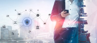 A complete cybersecurity system concept. Providing network protection for online banking, cloud data, financial transactions, and personal identity with secure authentication. Fermion