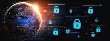 Concept of cybersecurity and a secure network. Multiple layers of data encryption and firewall protection in browsers ensure online privacy and safety from cyber threats. Fermion