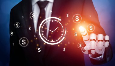 An AI assistant manages financial planning with the time is money concept. This smart system optimizes investment timelines and business productivity to maximize wealth. Fermion