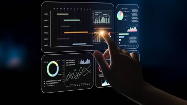 A project management dashboard with business performance analytics. A visualization of project timelines, KPIs, and company data for strategic review. Motif
