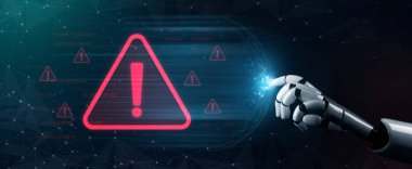 Yapay zeka, siber güvenlik olaylarına karşı gerçek zamanlı alarm vermek için ağı izliyor. Veri sızıntısı, ağ tehdidi, güvenlik riski, ihtiyat, dijital koruma için kırmızı siber uyarı