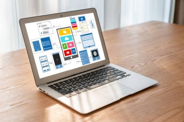 Model mobil uygulama ve web sitesi için UX UI tasarım süreci. Profesyonel uygulama geliştiricisi için kablo grafiğinin yaratıcı prototipi .