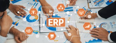 ERP Focus, Grafikler Analizi ve Modern Çalışma Alanında Proje Planlama ve İyimserleştirme Verileri ile İşbirliği Stratejisi Oturumu. Dostluk