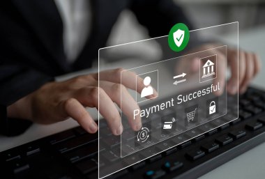 Güvenli ödeme gösteren başarılı bir aktarım mesajı. Ödeme onaylandı, güvence altına alındı, ödeme işlendi ve ödeme güven ve işlem bütünlüğüyle tamamlandı. Latch