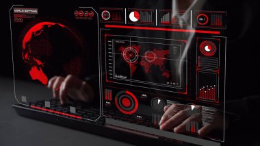 Dünya çapında dijital iletişimi, veri alışverişini ve internet bağlantısını gösteren yüksek teknolojili küresel ağ bağlantı arayüzü. Küresel bağlantı, veri etkileşimi ve dünya çapında iletişim. Thunk