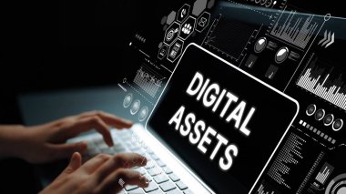 Data Visualization and Technology Graphics ile birlikte bilgisayarda görüntülenen etkileşimli Dijital Varlıklar Arayüzü. Asemptotik akıllı veri analitiği.