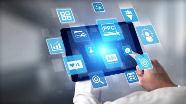 Concept of marketing online strategy using digital marketing, PPC campaigns, social media ads, and SEO analytics. Marketing online improves visibility, digital marketing drives engagement. Gist