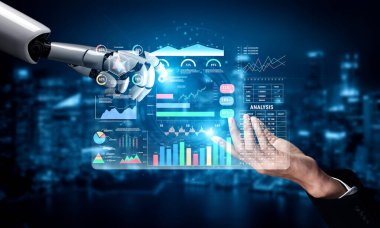 An advanced AI financial and business performance dashboard. A professional AI interface for deep analysis of company metrics. Motif