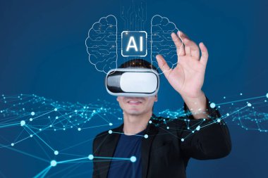 Bu resim, üretici yapay zekanın kesişimine örnek olan ve teknolojinin gelişimini vurgulayan sanal gerçeklik arayüzü ile uğraşan bir kullanıcıyı gösteriyor. XDMCP