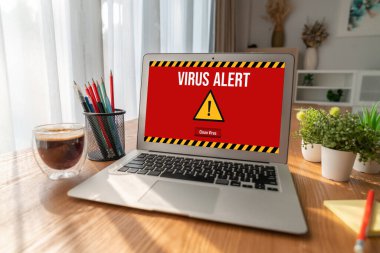 Bilgisayar ekranındaki virüs uyarısı mobil siber tehdit, hacker, bilgisayar virüsü ve kötü amaçlı yazılım tespit edildi