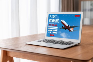 Online uçuş rezervasyon sitesi mod rezervasyon sistemi sağlar. Seyahat teknolojisi kavramı .