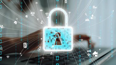 Bu resim, sanal güvenliğin ve bağlı bir dünyada çevrimiçi gizliliğin önemini vurgulayan veri akışlarıyla güvenliği sembolize eden dijital bir asma kilidi gösteriyor. Xenic