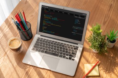 Model uygulama ve program kodlaması için bilgisayar ekranında yazılım geliştirme programlama