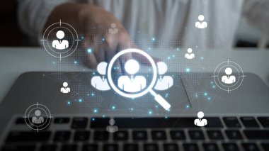 Concept of global talent acquisition and human resources. The process of headhunting and searching for qualified candidates worldwide to build a professional corporate workforce. Fermion