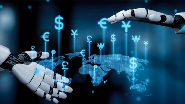 Sanal yardımcı araçlar, yapay zeka dönüştürme motorları ve yapay zeka kullanan küresel para platformları ile para değişimi. Çekirdek