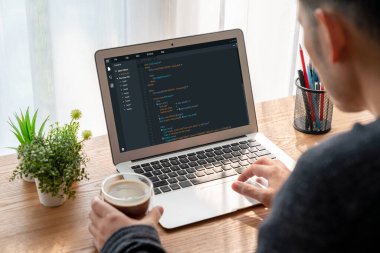 Model uygulama ve program kodlaması için bilgisayar ekranında yazılım geliştirme programlama