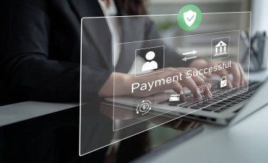 Güvenli ödeme gösteren başarılı bir aktarım mesajı. Ödeme onaylandı, güvence altına alındı, ödeme işlendi ve ödeme güven ve işlem bütünlüğüyle tamamlandı. Latch