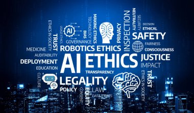 Bu resim, modern toplumsal zorluklar bağlamında güven, adalet ve şeffaflığa odaklanan yapay zeka etiğini çevreleyen önemli kavramları göstermektedir. Tessel