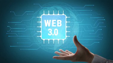 The hardware and processing technology behind Web 3.0. A concept of the computer chip and circuit board infrastructure that powers the new internet. Motif