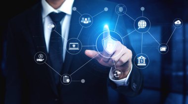 A complete cybersecurity system concept. Providing network protection for online banking, cloud data, financial transactions, and personal identity with secure authentication. Fermion