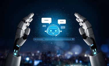 Yapay zeka sohbet robotu asistanı LLM ve derin öğrenimi kullanarak açıklayabilir yanıtlar, hızlı mühendislik ve sanal üretken zeka araçlarıyla akıllı iş desteği sağlar. ayrım