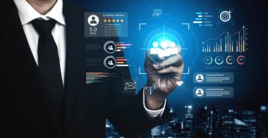 A dashboard for customer relationship management CRM. The data analysis and market research help to identify a target audience and understand customer reviews and behavior. Fermion