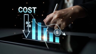Dijital dönüşüm, iş maliyeti optimizasyonu, operasyonel maliyet azaltma, finansal tasarruf ve iş başarısı için kaynak verimliliği stratejileri yoluyla maliyet azaltma ve maliyet tasarrufu. Eğri