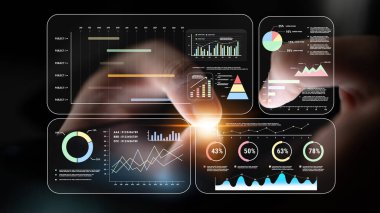 A project management dashboard with business performance analytics. A visualization of project timelines, KPIs, and company data for strategic review. Motif