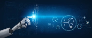 AI-driven business innovation and research for process automation. A concept of developing ideas and AI technology for strategic growth and analysis. Motif