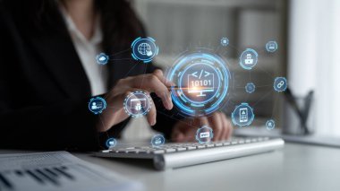 Software development with coding overlays, programming languages, developer tools, mobile app creation, and advanced programming for digital product development and software solutions. Entice