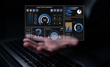 Akıllı ev paneli IOT sistemini yönetir. Akıllı ev paneli sıcaklığı kontrol eder, gösterge paneli enerjiyi izler, akıllı ev tutuş cihazları ve akıllı ev gösterge paneli veriyi izler. Latch