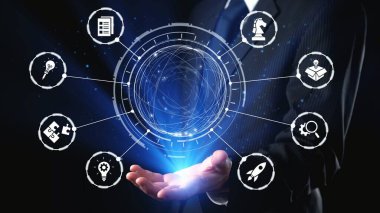 Innovation icons show creativity, teamwork, and project development. Innovation helps organizations design solutions, build strategy, and grow with new business opportunities. Gist