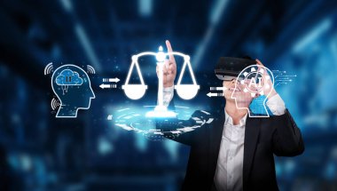 Bu resim, dijital bir ortamda uyum ve yönetime duyulan ihtiyacı vurgulayarak, yapay zeka ve hukuki etiğin yakınlaşmasını gösteriyor. XDMCP