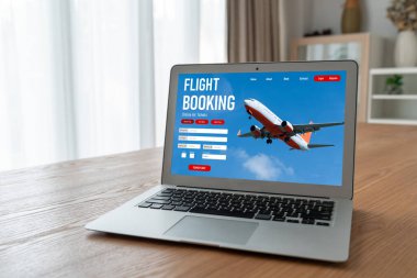 Online uçuş rezervasyon sitesi mod rezervasyon sistemi sağlar. Seyahat teknolojisi kavramı .
