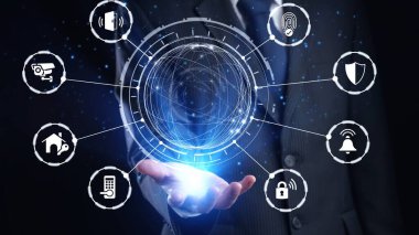 Home security icons show smart home, surveillance, and safety devices. Home security ensures monitoring, home security protection, and smart access. Gist