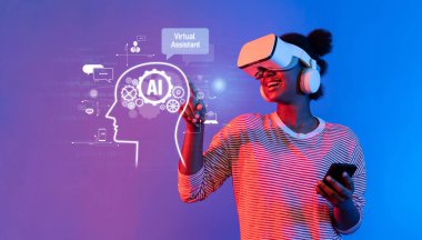 Genç bir kadın, yapay zeka kavramları ve dijital yardımlarla ilgilenerek, teknoloji ve yaratıcılıktaki yenilikleri sergileyerek, sanal gerçekliğin engin dünyasını deneyimliyor. XDMCP