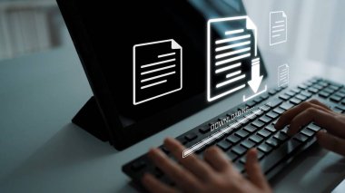 Visual representation of digital document downloading, showing file transfer, data access, and progress status for secure and efficient information retrieval Marrow