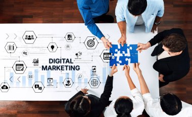 Kampanya analitiği ve büyümesi için yaratıcı dijital pazarlama paneli. Dijital pazarlama anlayışı, dijital pazarlama otomasyonu, KPI, iş stratejisi için dijital pazarlama performansı. Korpus