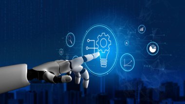 AI-driven business innovation and research for process automation. A concept of developing ideas and AI technology for strategic growth and analysis. Motif