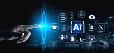 Yapay zeka destekli bilgi eğitim sistemi ve çevrimiçi eğitim sürecinde dijital dönüşüm için internet rehberi dersi alan öğrenciye yenilik. Kişisel gelişim. Korpus