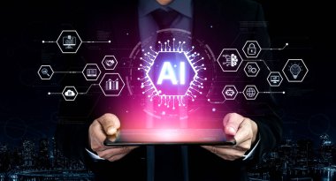 Dağıtılmış bir ekosistem üzerinden hizmetleri, güvenliği, analitiği ve otomasyonu birbirine bağlayan yapay zeka ağı kavramı. Korpus