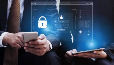 Concept of cybersecurity and data privacy. A secure login interface requires user authentication with a private password to protect personal account information and prevent fraud. Fermion