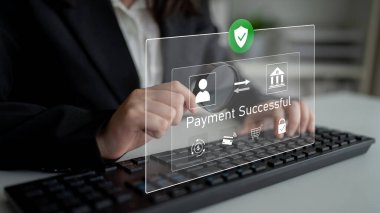 Güvenli ödeme gösteren başarılı bir aktarım mesajı. Ödeme onaylandı, güvence altına alındı, ödeme işlendi ve ödeme güven ve işlem bütünlüğüyle tamamlandı. Latch