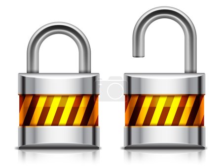 Illustration for Locked and unlocked metal padlocks. - Royalty Free Image